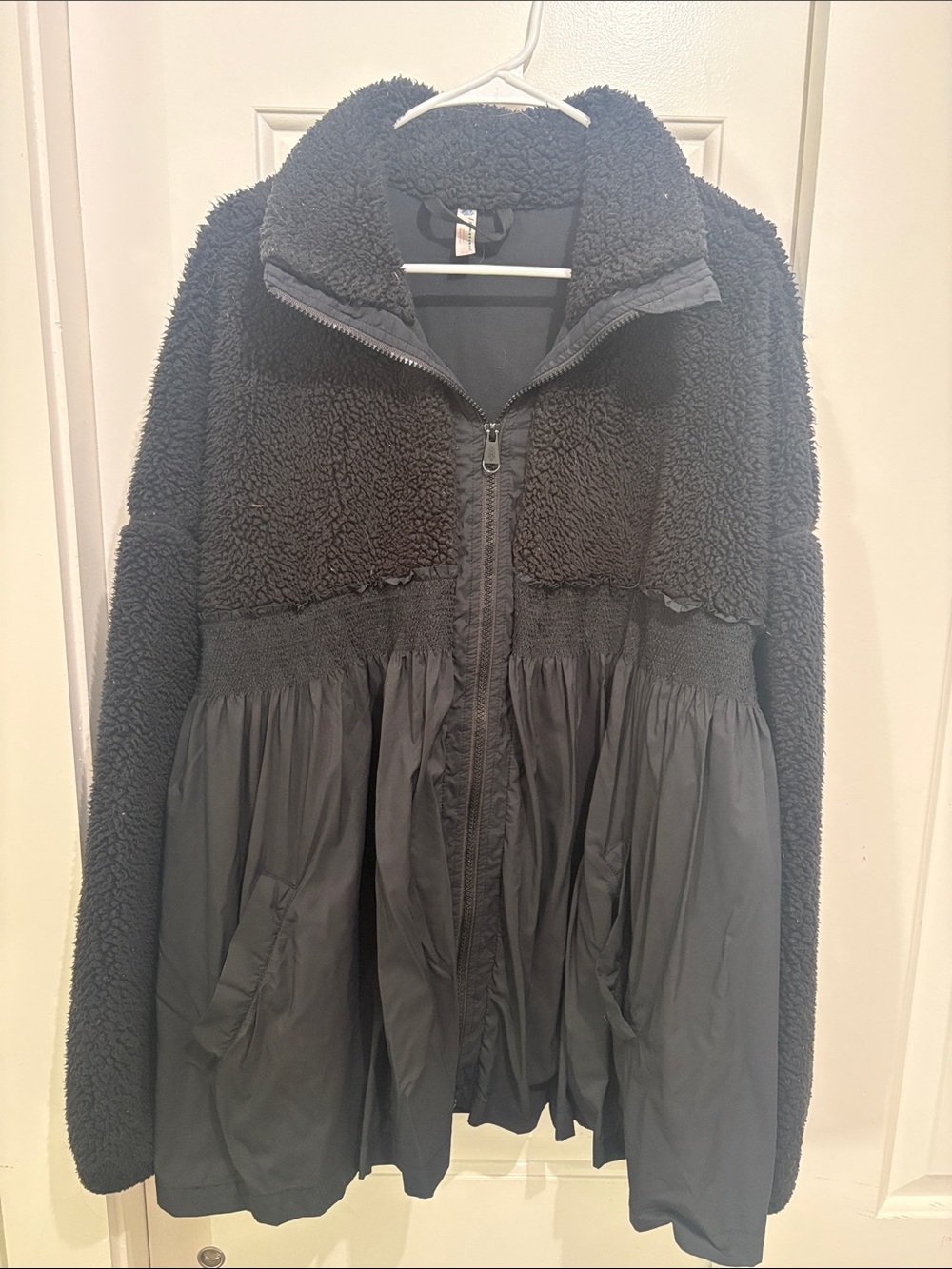 FP Movement by Free People Black Teddy Mix-Media Zip Jacket